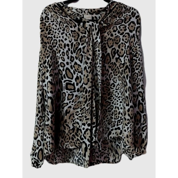 Chicos Blouse Size 3 Top Button Up Cheetah Tie Front XL - Picture 1 of 9